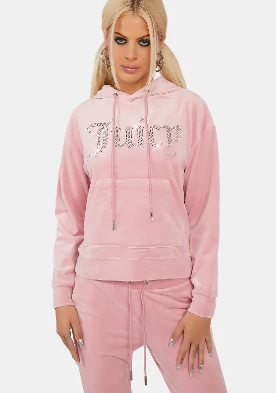 Versatile Wardrobe Essentials Rose Oversized Big Bling Velour Hoodie