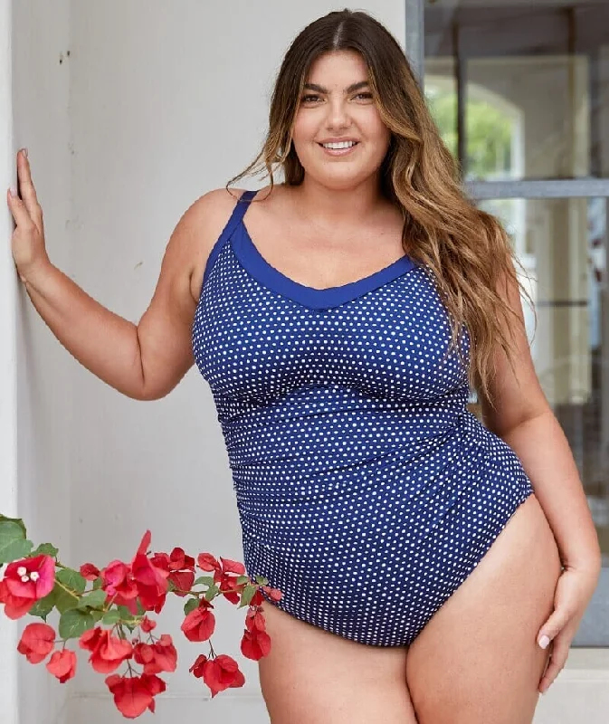 Relaxed Style Capriosca Chlorine Resistant Underwire One Piece Swimsuit - Navy & White Dots