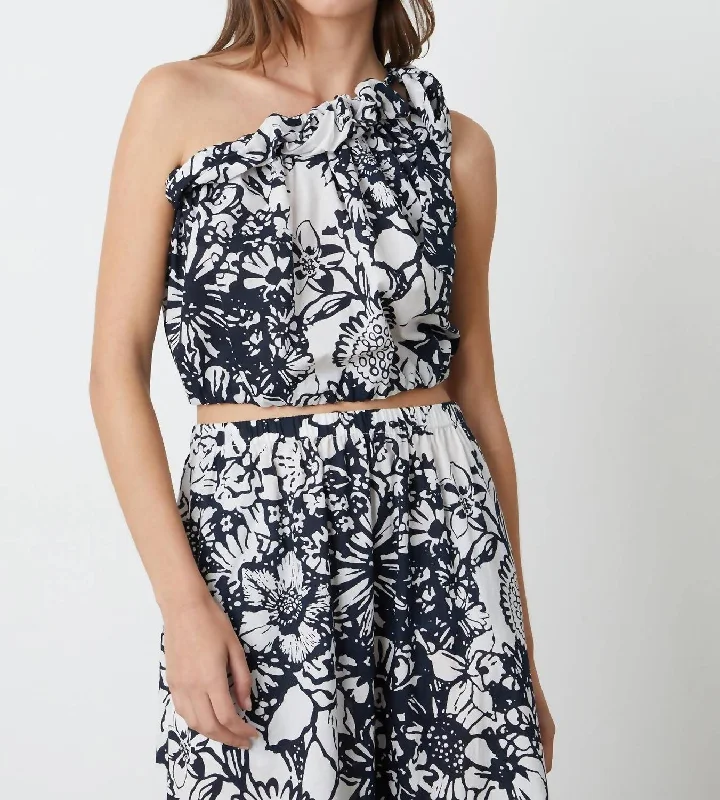 Effortless Chic Apparel Camilla Clementine Print One Shoulder Top In Black