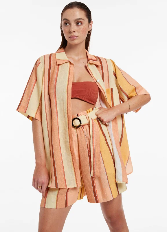 Everyday Basics Fira Stripe Short Sleeve Shirt - Marigold