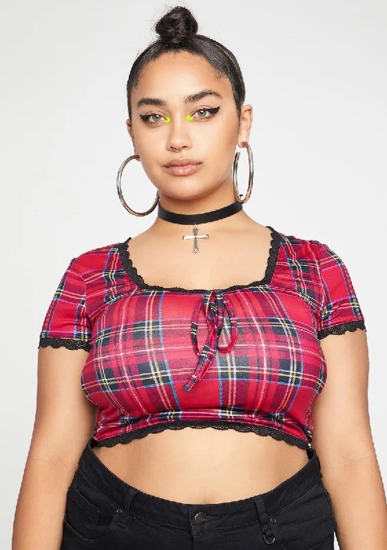 Lightweight Fabric Plus Take A Taste Plaid Crop Tee