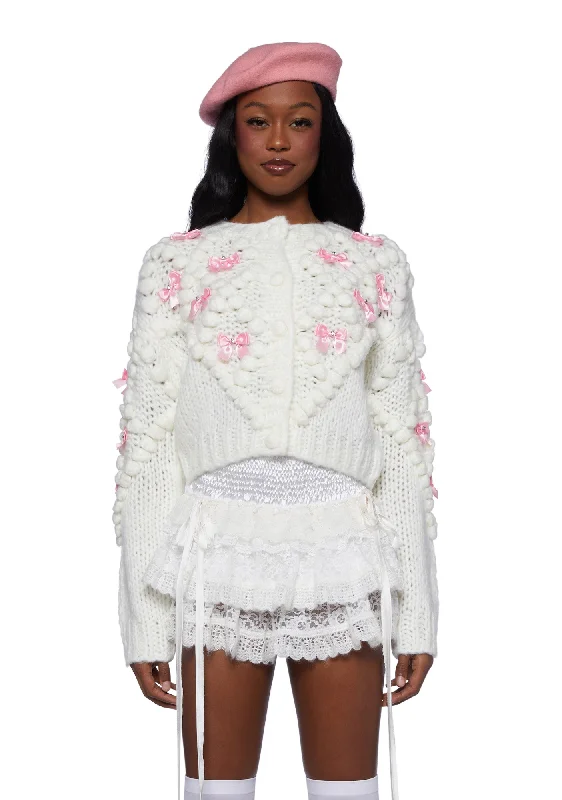 Y2K Nostalgic Fashion Look Twinkly Aura Knit Cardigan-Off White