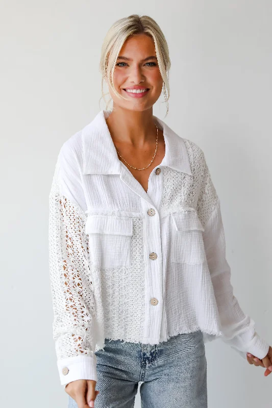 Y2K Nostalgic Fashion Look FINAL SALE - Dearly Adored White Linen Crochet Blouse