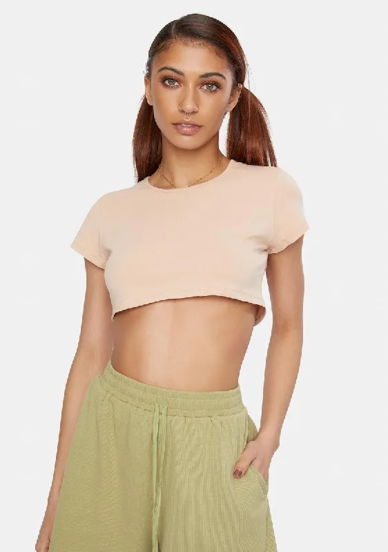 Athleisure Wear Special Offer Sand Take Things Slow Scoop Neck Crop Tee