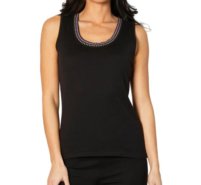 Laid-Back Elegance Knit Tank With Detail In Black/multi