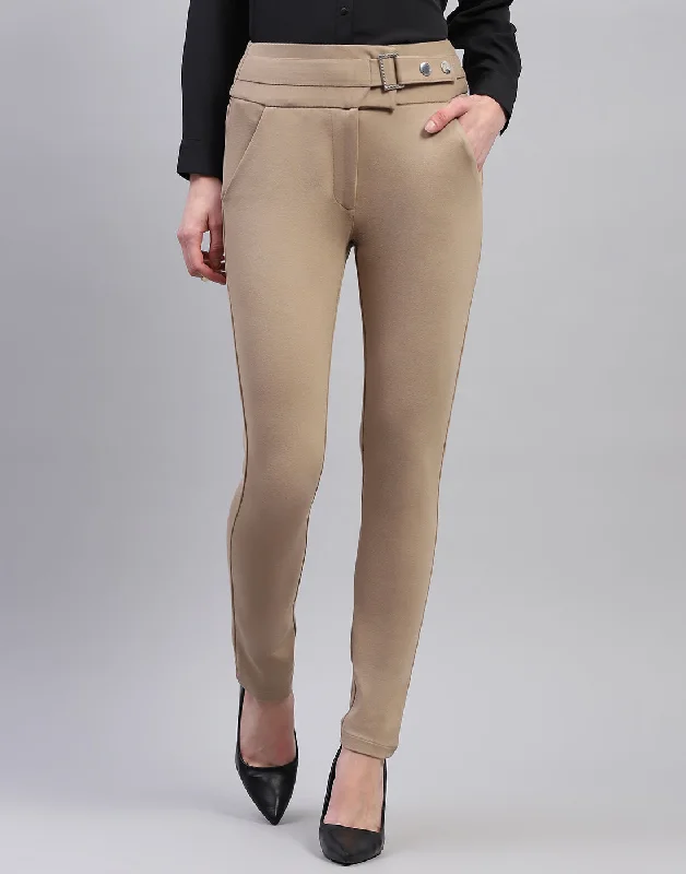 Minimalist Style Women Beige Solid Regular Fit Jegging