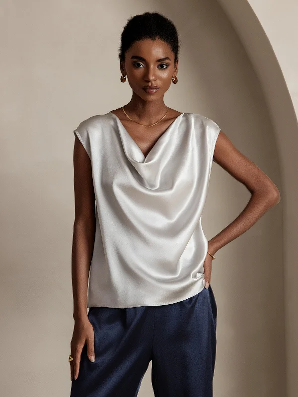 Must-Have Styles 19Momme Silk Cowl Neck Sleeveless Top