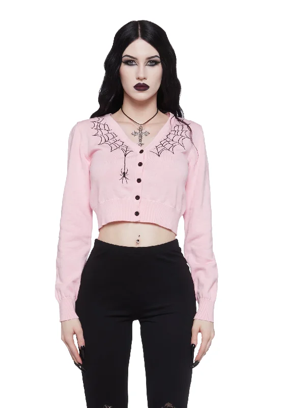 Limited Time Deal Web Obsessed Embroidered Cardigan - Pink