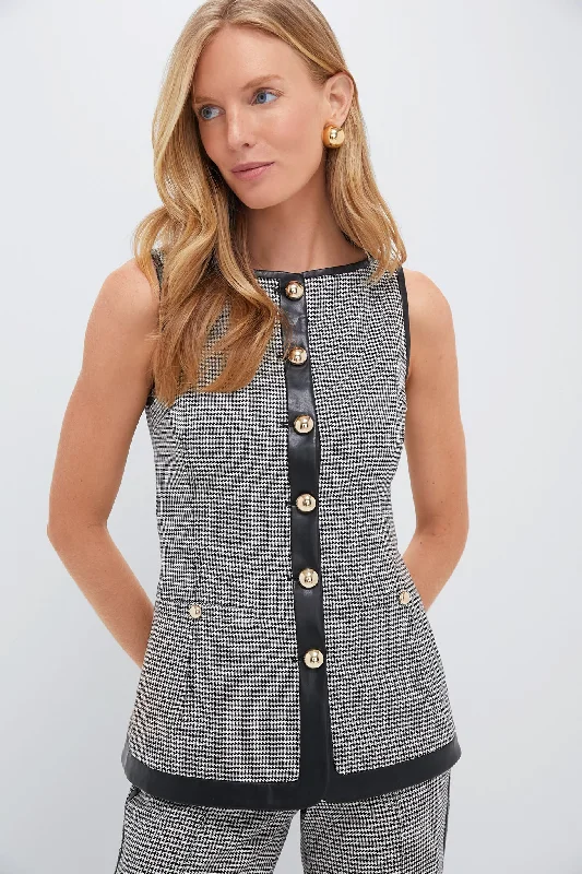 Feminine Elegance Black and White Check Cressida Sleeveless Button Top