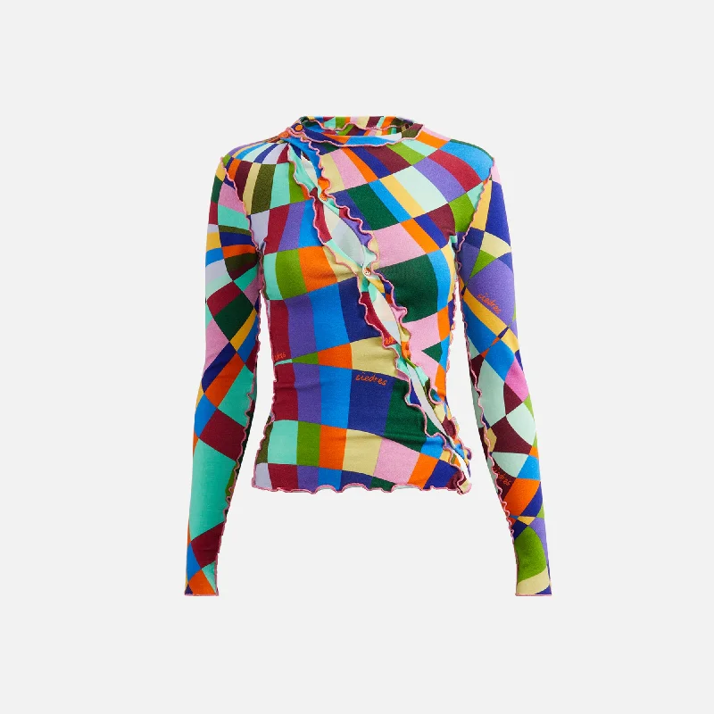 Redefining Women's Style Siedres Exclusive Maddie Asymmetric Kaleidoscope Knit Shirt - Multi