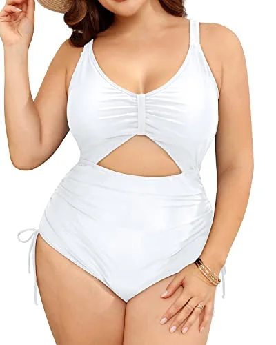 Fashion Sale Women Plus Size One Piece Swimsuits Deep V Neck Swimwear-White