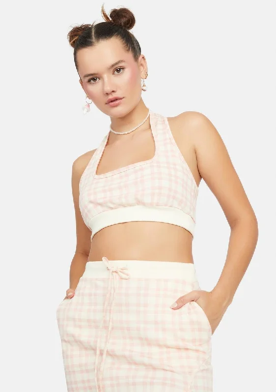 Athleisure Wear Special Offer Lie Or Fact Plaid Halter Crop Top