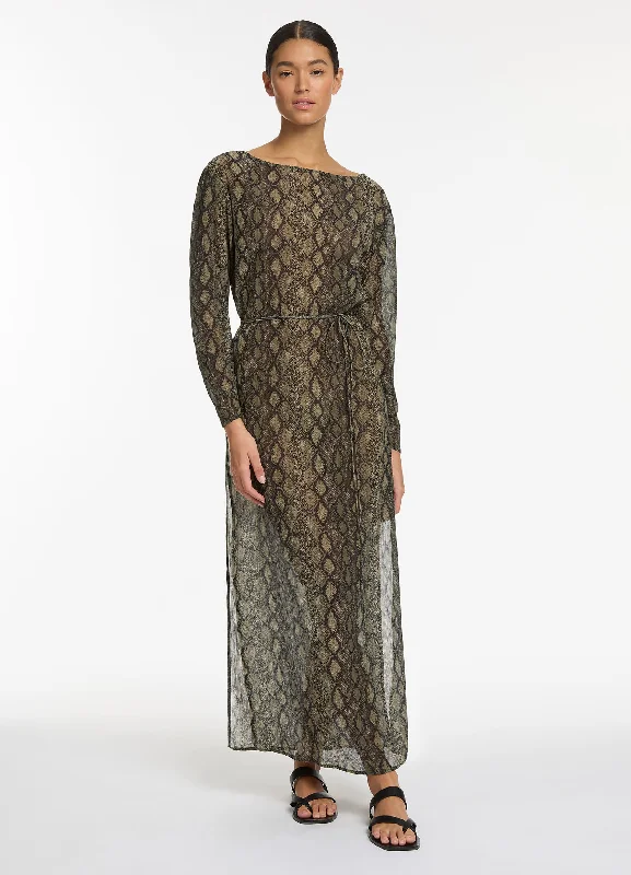 Exclusive Deals Online Python Crinkle Long Sleeve Cover Up - Olive