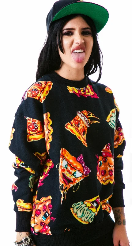 Charming Silhouette Pizza Pie Face Crew Pullover Sweatshirt