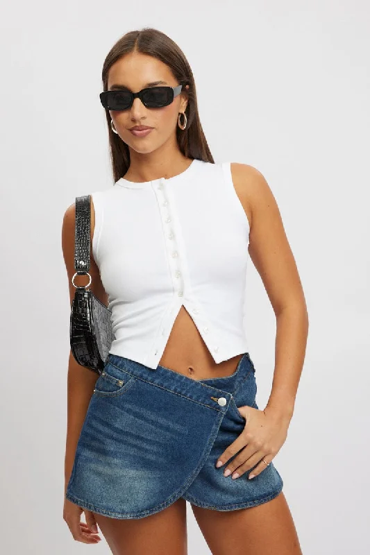 Limited Time Offers White Button Front Top Sleeveless