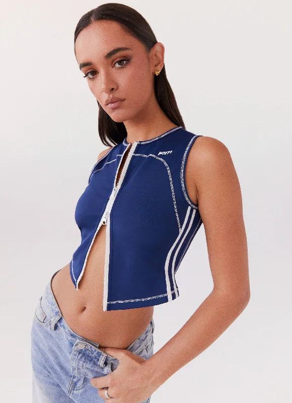 Refined Simplicity Game Face Sleeveless Top - Space Blue