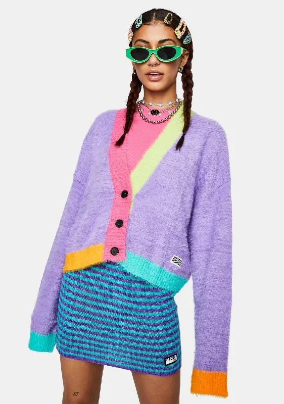 Boho - Chic Festival - Ready Style Nerd Fuzzy Colorblock Cardigan