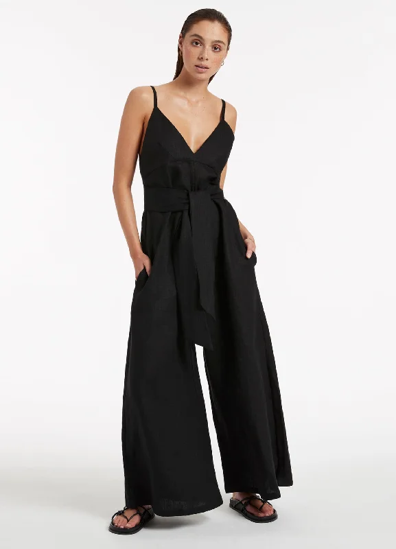 Bid Farewell To The Old Season Jetset V-Neckline Jumpsuit - Black