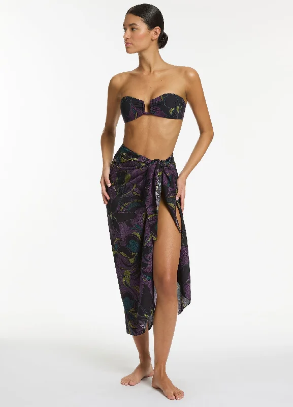 Season Transition Versatile Wear Clearance Midnight Tropical Sarong - Amethyst