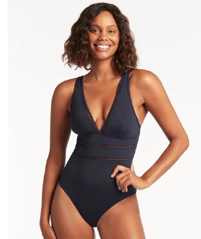 Feminine Elegance Sea Level Eco Essentials Spliced B-Dd Cup One Piece Swimsuit - Night Sky