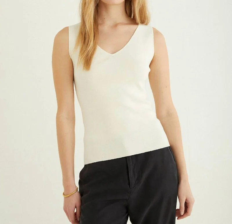 Timeless Classics Ribbed V-Neck Knit Tank In Ecru