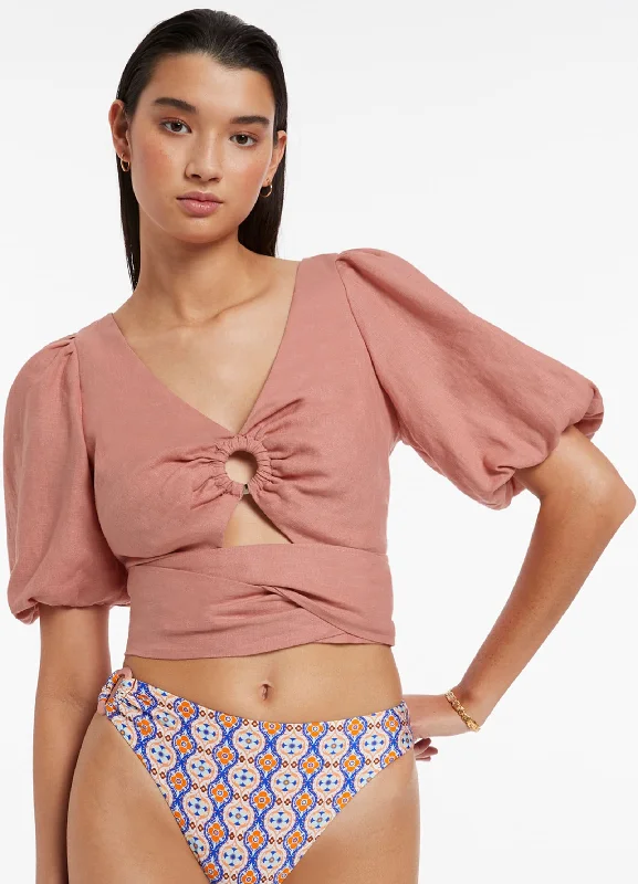 Trendy And Individual Women's Fashion Jetset Puff Sleeve Top - Musk