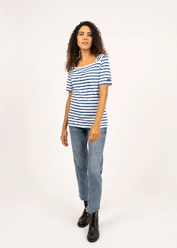 Colorful Clothing Pléneuf square neck striped sailor shirt - short sleeves, in light cotton (NEIGE/GITANE)