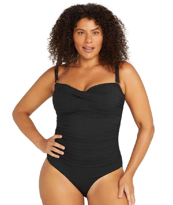 Lightweight Fabric Artesands Aria Botticelli Twist Front Bandeau D-DD Cup One Piece Swimsuit - Black