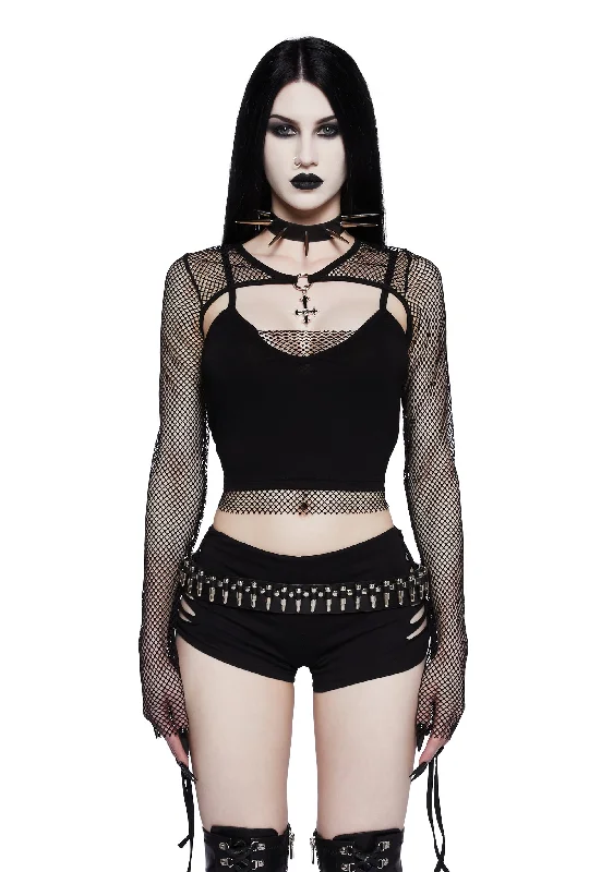 Designer Wear On Sale Heavy Metal Lover Fishnet Cami And Shrug Set