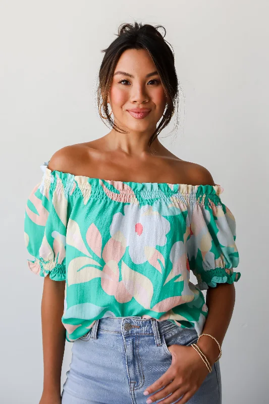 Classic Timeless Elegant Style FINAL SALE - Sunshine Seeking Green Floral Blouse