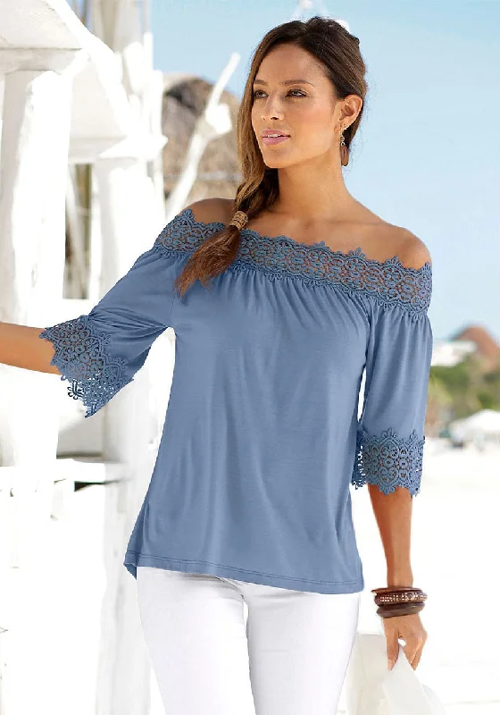 Sophisticated Cut LASCANA Women's Lace Accent Off The Shoulder Top