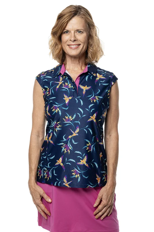 Anniversary Sale Women's Dew-Sweeper Sleeveless Golf Polo | Navy Birds of Paradise