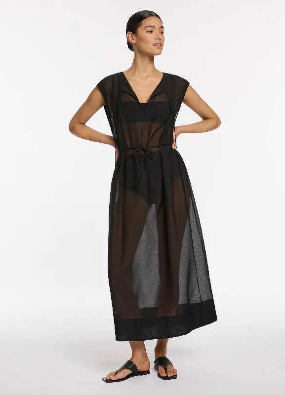 Special Occasion Wear Jetset Gathered Maxi Cover Up - Black