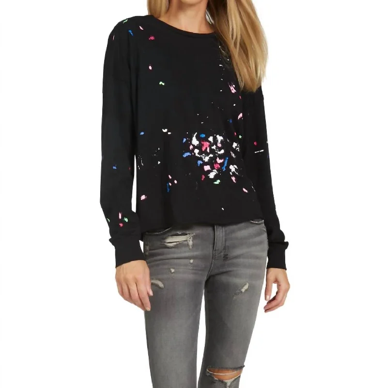 Elevate Your Wardrobe Keegan Crop Tee In Black/confetti Splatter