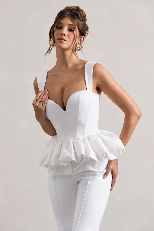 Fashion Essentials Jadia | White Sweetheart Corset Top With Puff Hem