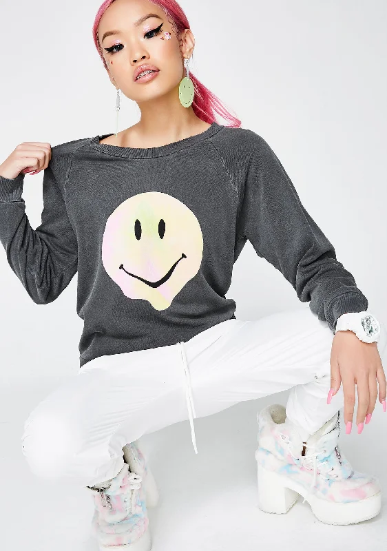 Score Big On Glamorous Red - Carpet Styles Psychedelic Smiley Sweatshirt