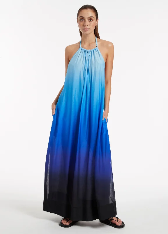 Crazy Price Slashing Oia Sunset Halter Maxi Dress - Ocean