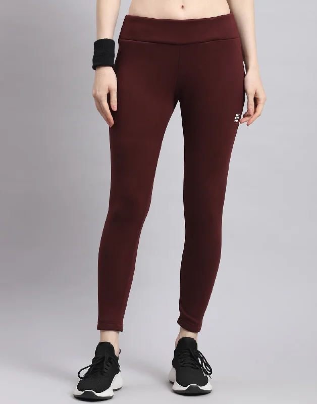 Innovate Your Wardrobe Women Maroon Solid Regular Fit Legging