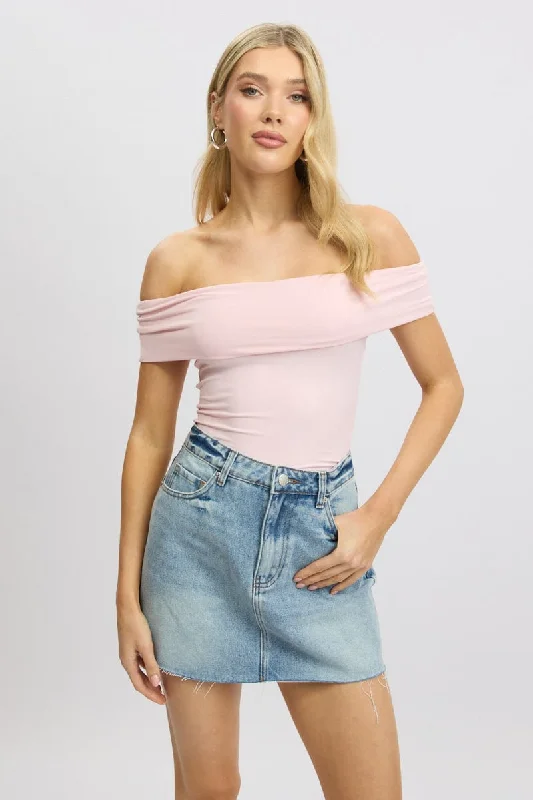 Casual Chic Pink Off Shoulder Top Jersey