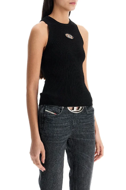 Attire Sale Diesel Black Sleeveless Top In Viscose With Embroidered Logo