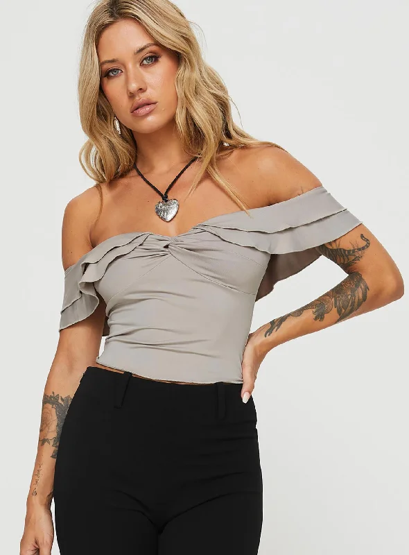 Urban Femme Streetwear Farino Off The Shoulder Top Grey