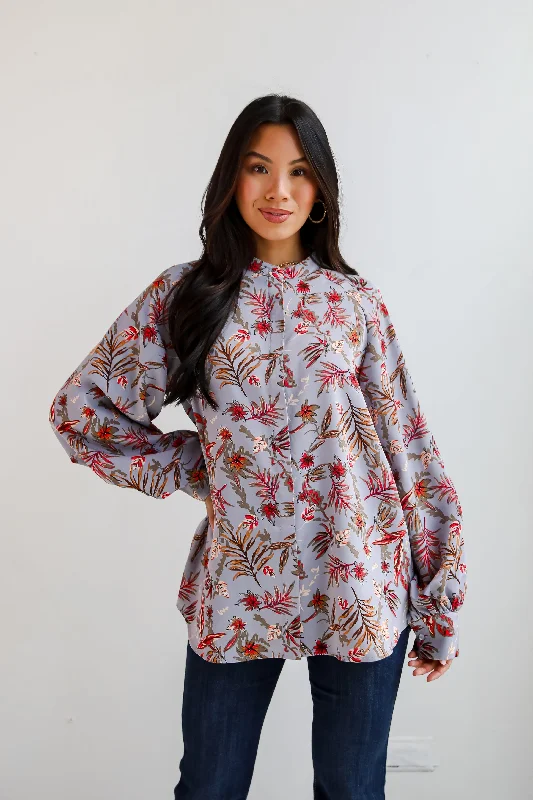 Stylish Looks FINAL SALE - Endless Aura Grey Floral Blouse