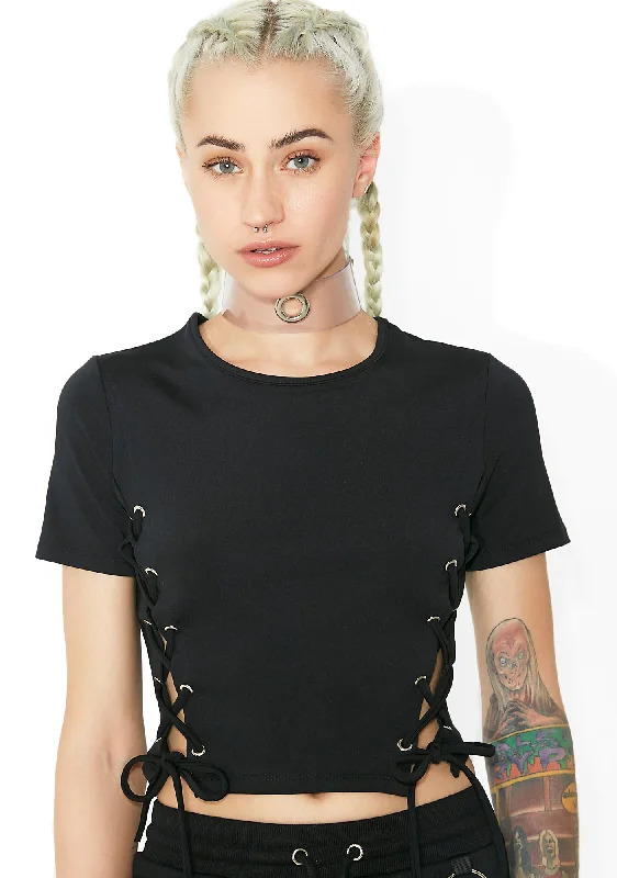 Everyday Basics Somewhere Between Lace-Up Crop Tee