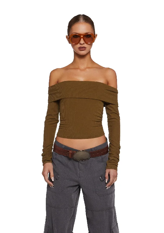 Feminine Grace Hold Me Now Off The Shoulder Top - Olive