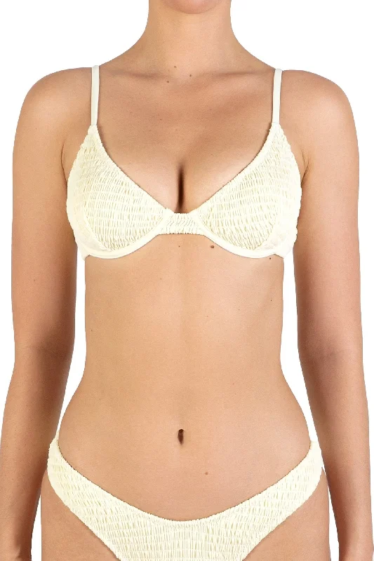 Seize Bargains Cream White Pleat Underwire Bikinis Top