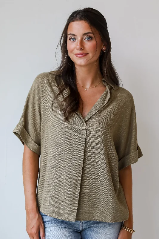 End of Season Sale FINAL SALE - Breezy Fascination Olive Blouse - DU DEAL