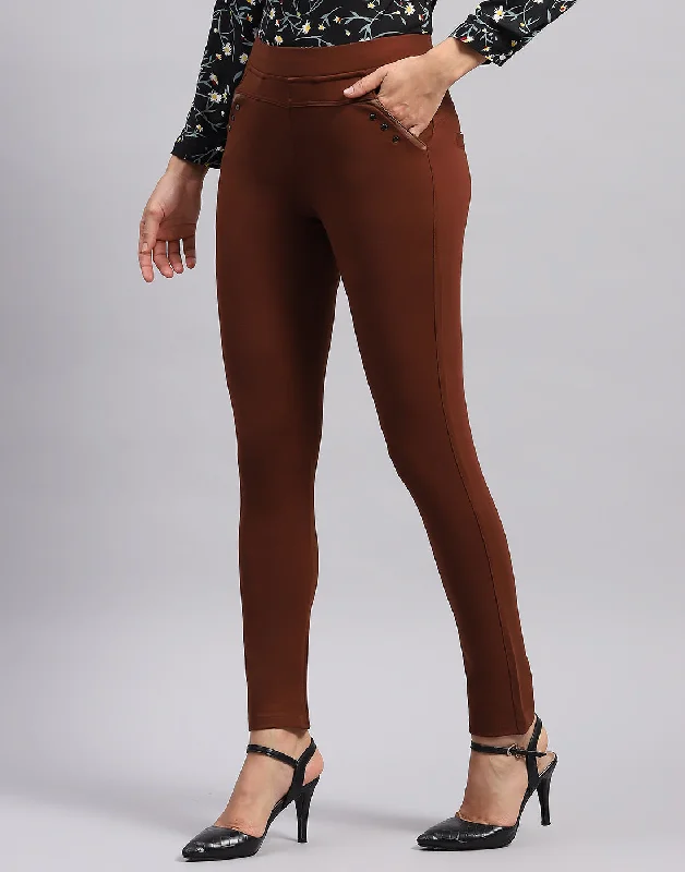 Clearance Sale Women Brown Solid Regular Fit Jegging