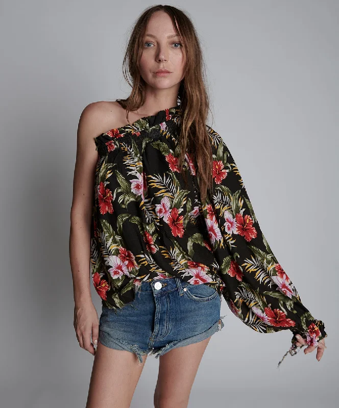 Odd Size Clearance Sale NIGHT FLOWER HAWAIIAN ONE SHOULDER TOP