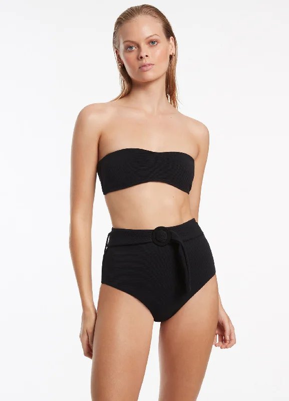 Stylish Savings Isla Rib Belted High Waisted Bikini Bottom - Black