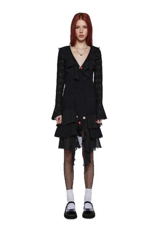 Fashion-Forward Conspiracy Theories Chiffon Cardigan - Black